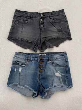 Billabong Bundle Distressed Button-Fly Denim Shorts in Black & Blue